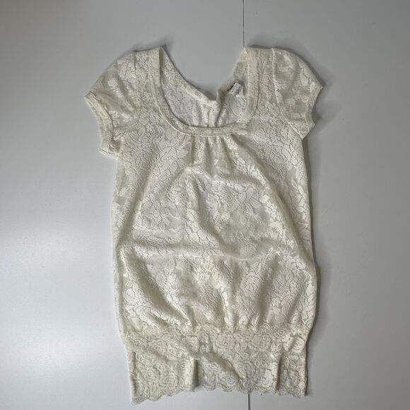 Studio Y Mesh Floral Sheer Top Sz S Keyhole Back Puff Sleeve Feminine Coquette - Picture 6 of 13